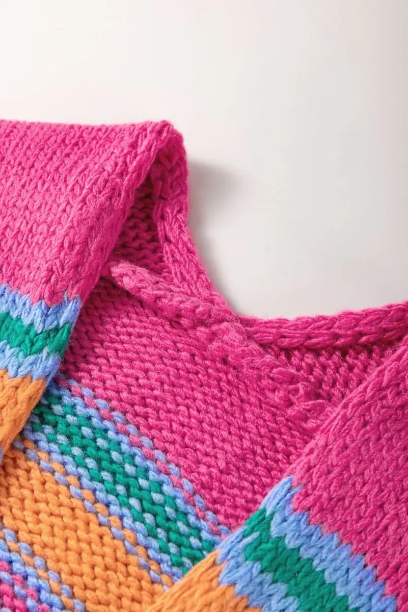 Rose Stripe Colorful Puff Sleeve Drop Shoulder Loose Cardigan - Love Salve